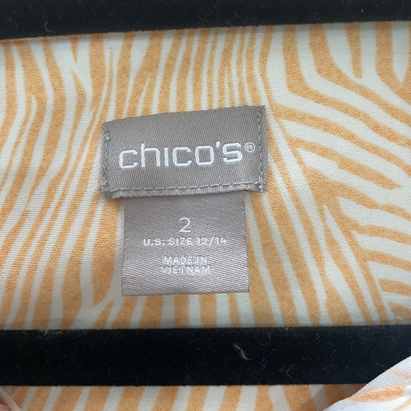 Chico’s Mini Ruffle Desert Zebra Peach Quartz Blouse Chico’s SZ 2 - Picture 6 of 7